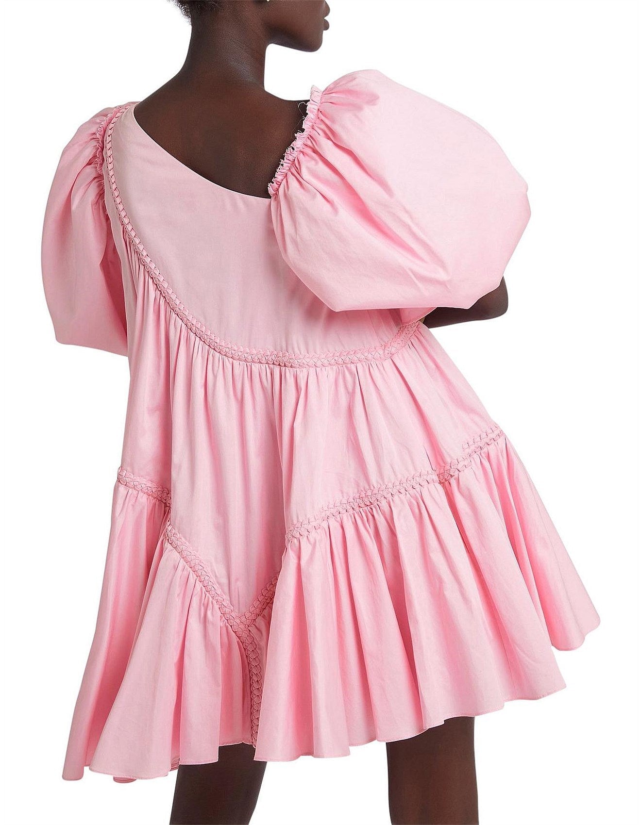 Aje Casablanca Braided Asymmetric Puff Sleeve Mini Dress