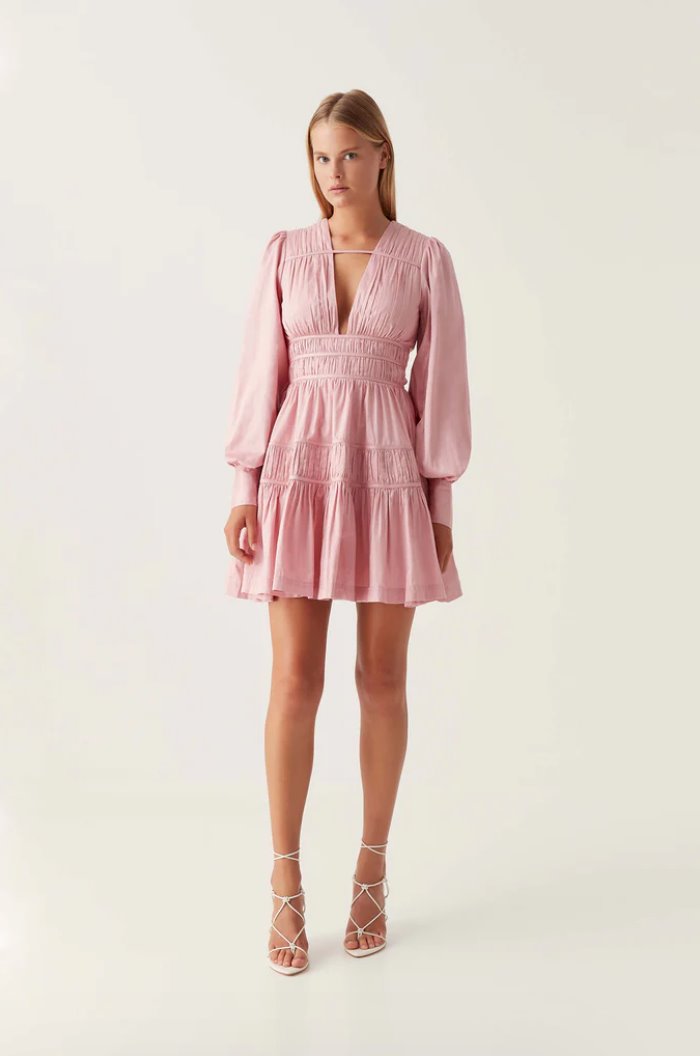 Aje Fallingwater Ruched Mini Dress Pink Dress