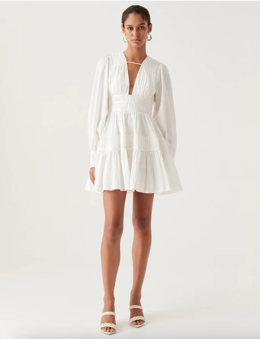 aje mini white dress Fallingwater Ruched Mini Dress White – Eastend Wardrobe
