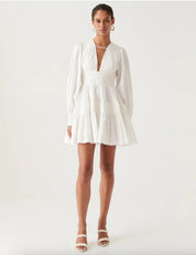 Aje Fallingwater Ruched Mini Dress White Dress