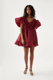 Aje Gretta Organza Mini Dress Burgundy
