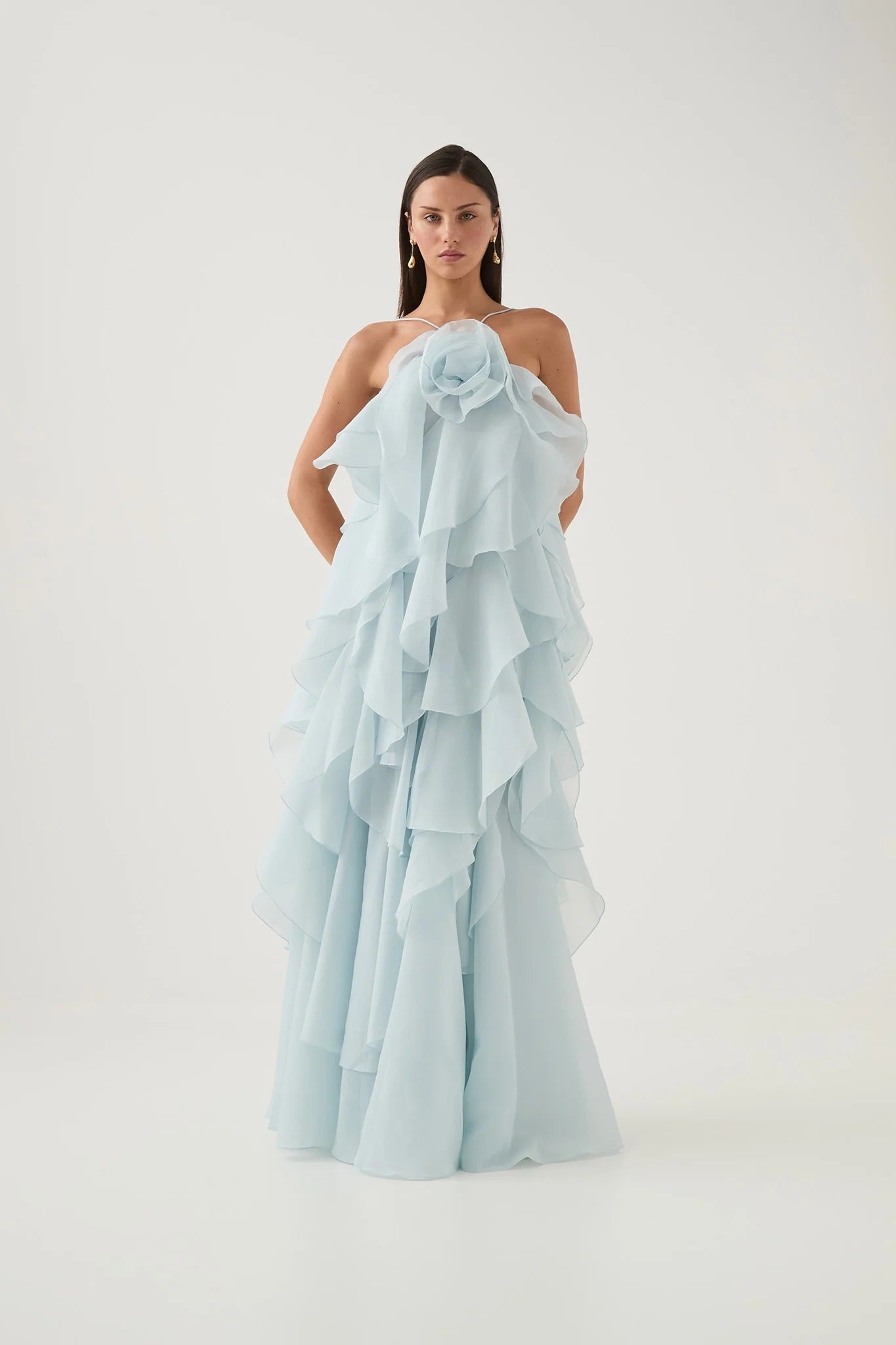 Aje Pandora Layered Maxi Silver Blue Dress