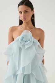 Aje Pandora Layered Maxi Silver Blue Dress