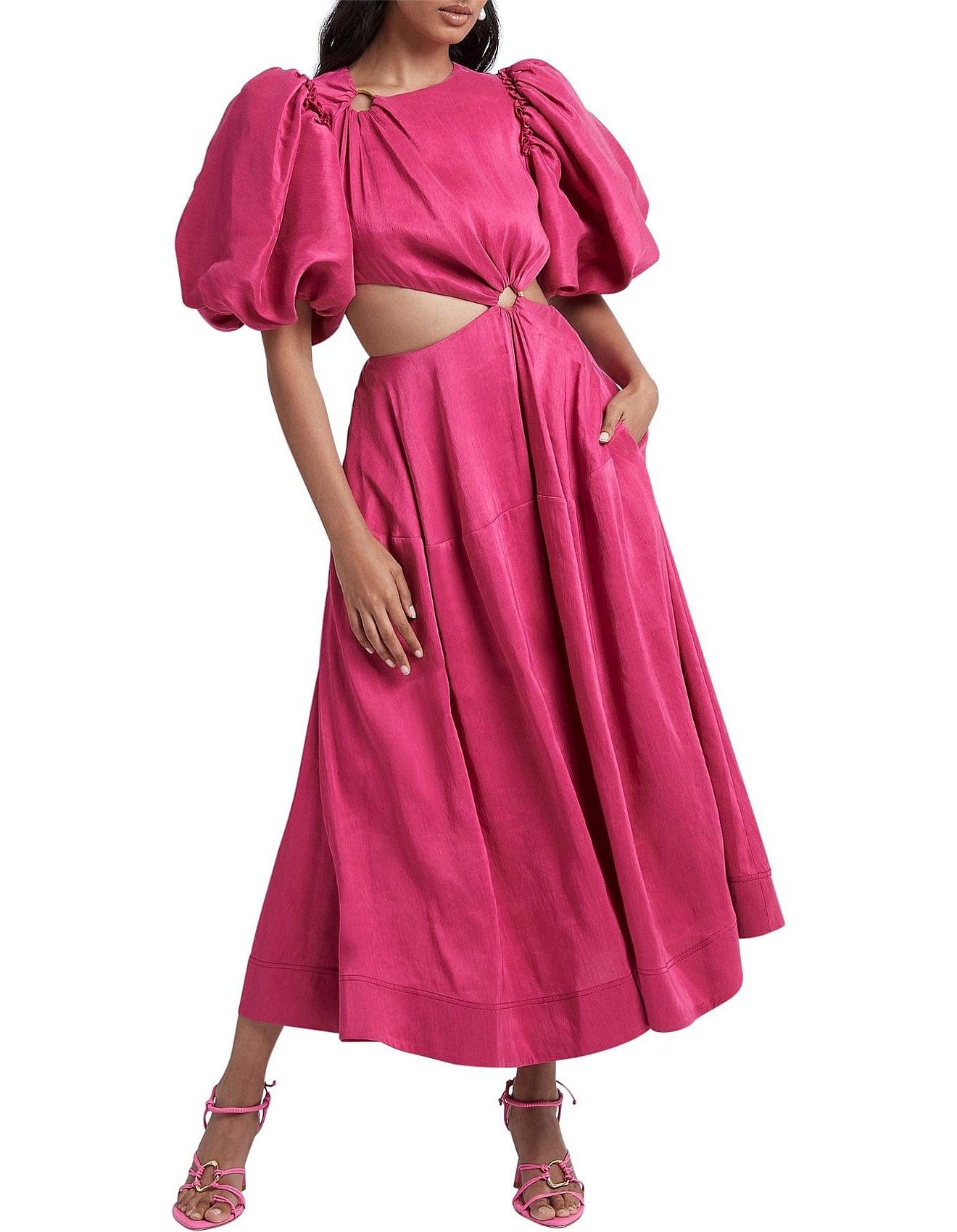 aje pink cut out dress Tidal Tucked Cut Out Midi Dress