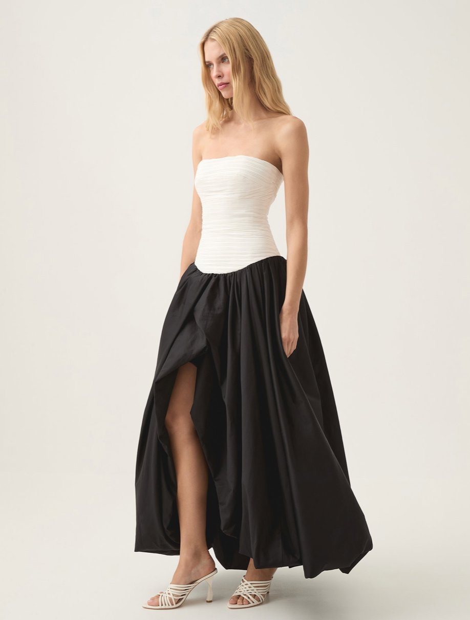 Aje Violette Bubble Hem Maxi Dress Ivory/Black Dress