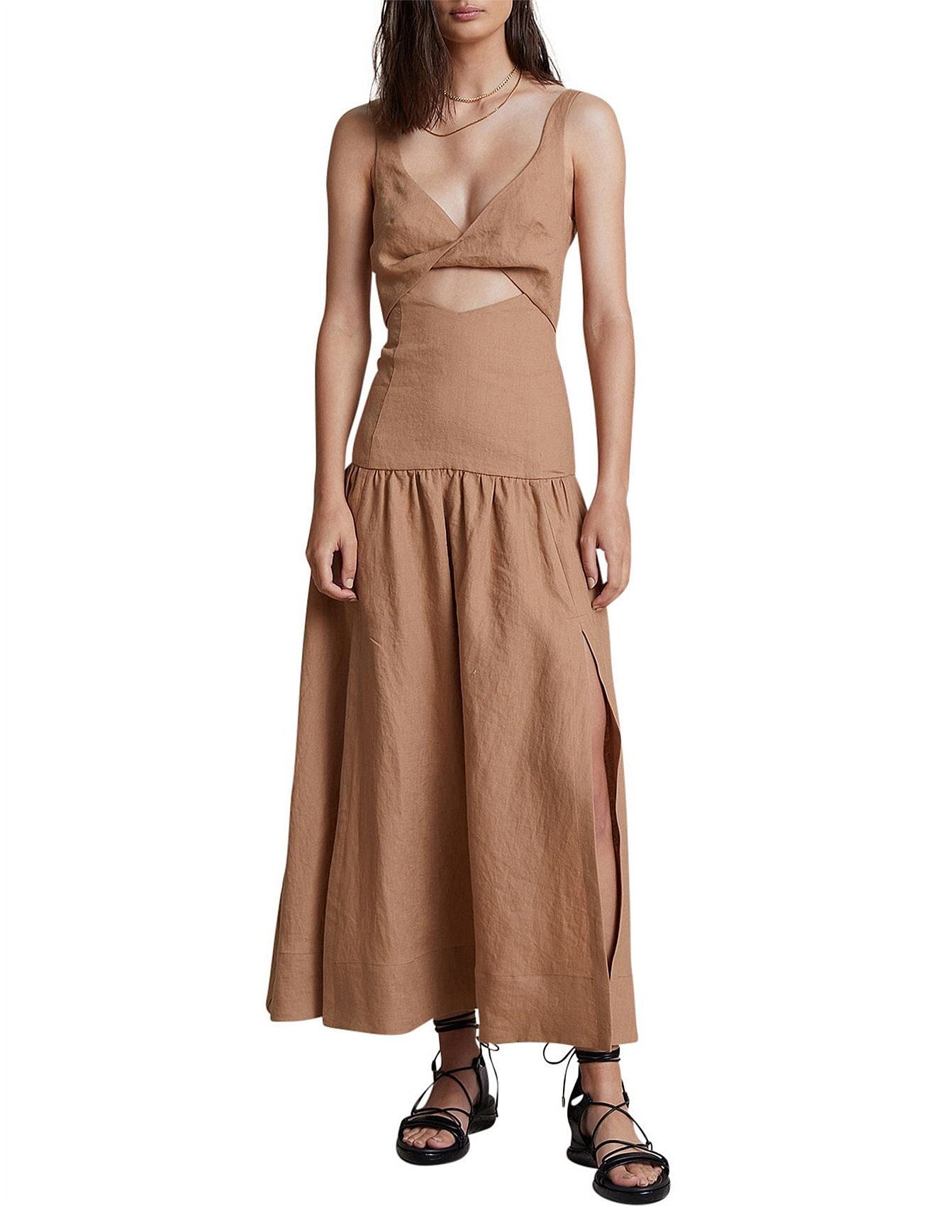 Bec & Bridge Camel Almos Midi Dress