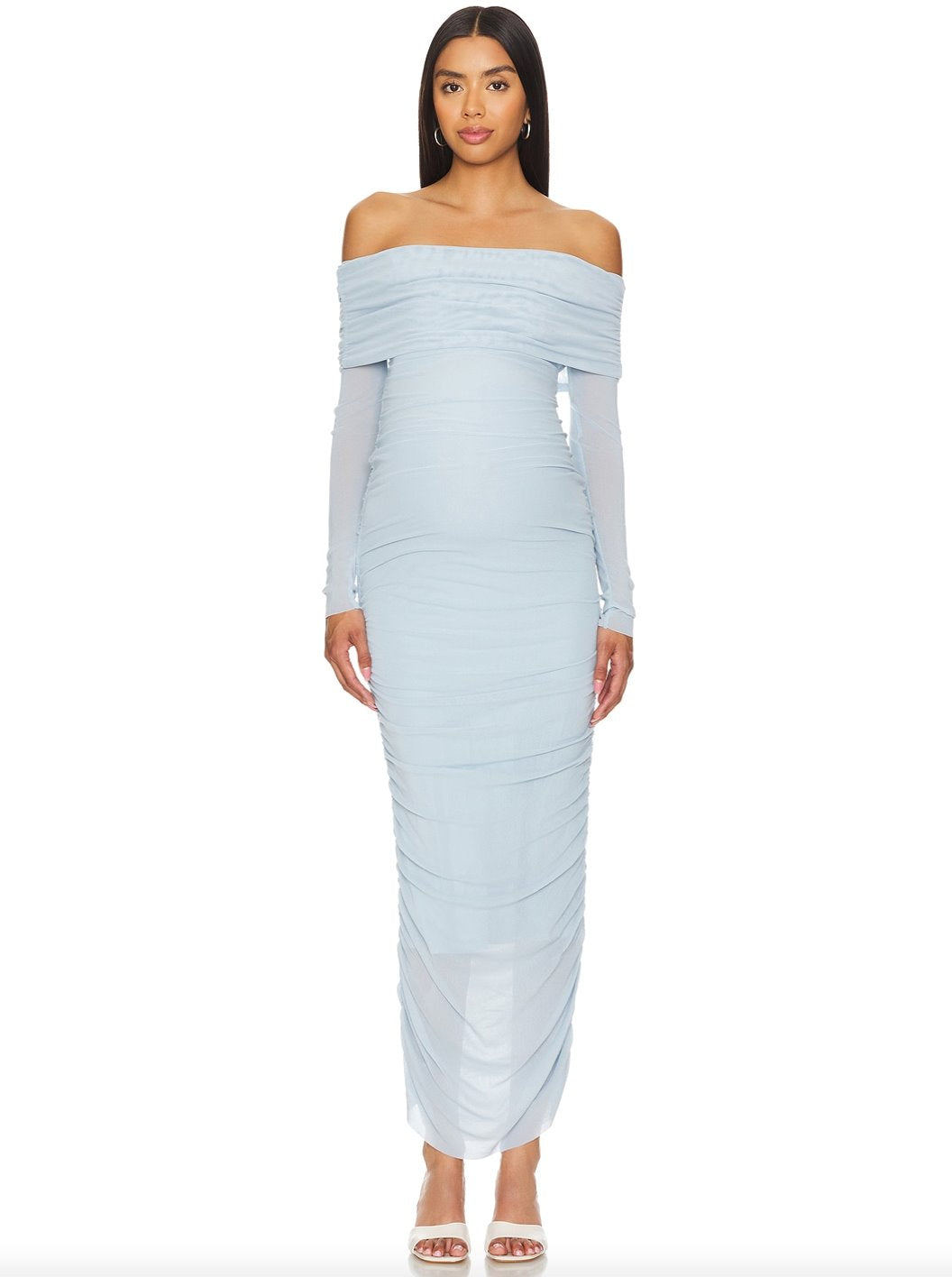 Bumpsuit Off Shoulder Mesh Dress Powder Blue