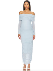 Bumpsuit Off Shoulder Mesh Dress Powder Blue