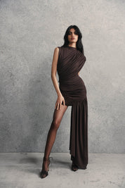 De La Vali Ravenna Mini Dress in Chocolate Brown Jersey Dress