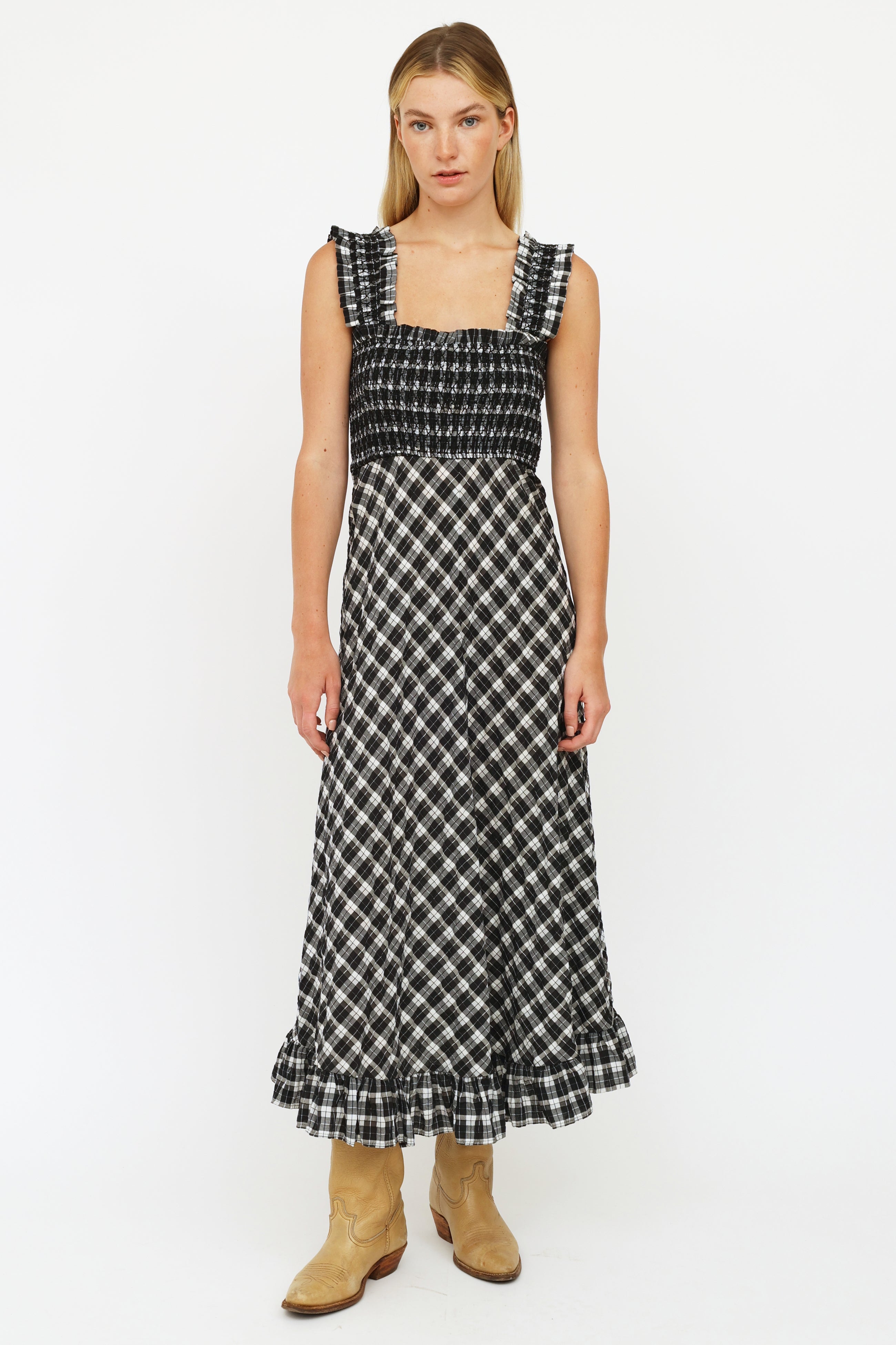 Ganni Seersucker Check Dress