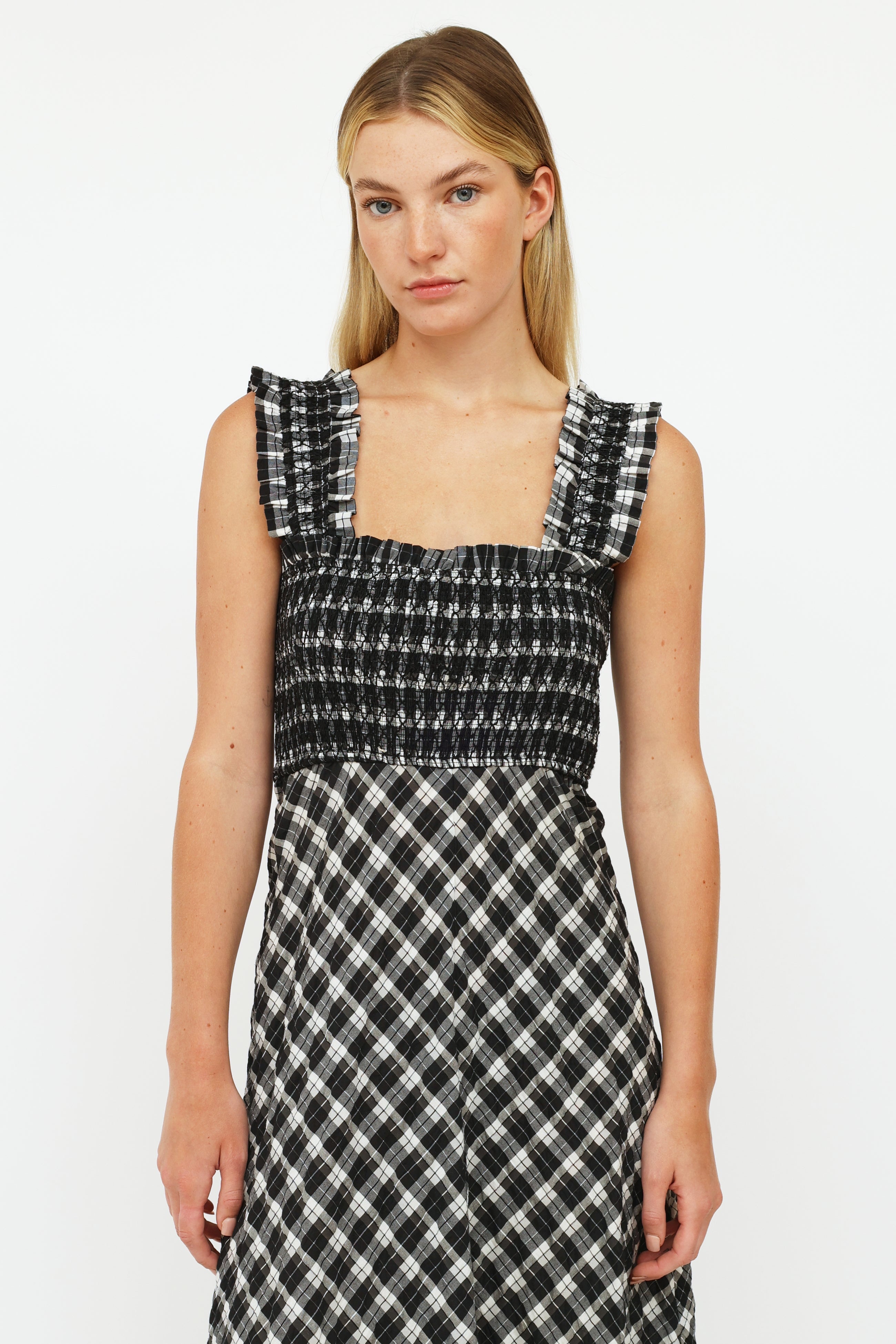 Ganni Seersucker Check Dress