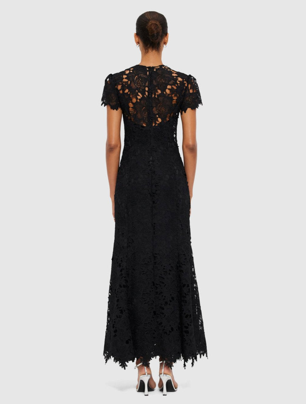 Leo Lin Monique Embroidered Lace Maxi- Ebony Dress