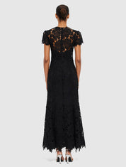 Leo Lin Monique Embroidered Lace Maxi- Ebony Dress