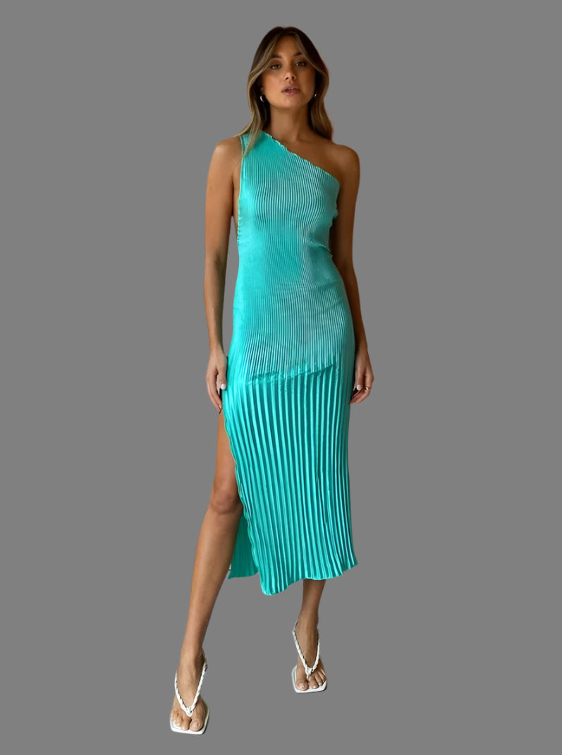 lidee one shoulder dress L'IDEE Woman Soire One Shoulder Teal Dress