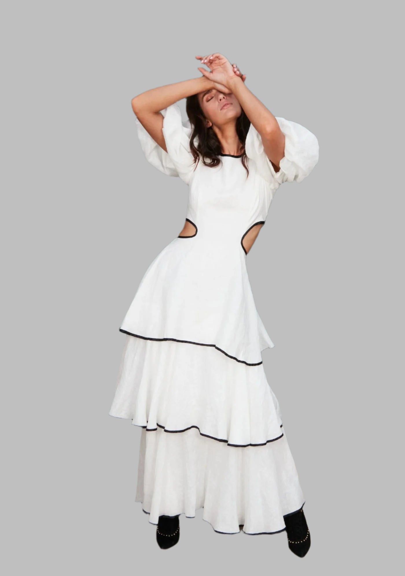 chinese dress ladies Wrap Linen Dress with Bell Sleeves and Pockets, Summer Maxi Dress, Cream Linen Dress, Linen Wrap Dress, Boho Wedding Dress, Romantic Dress, L / main image 1
