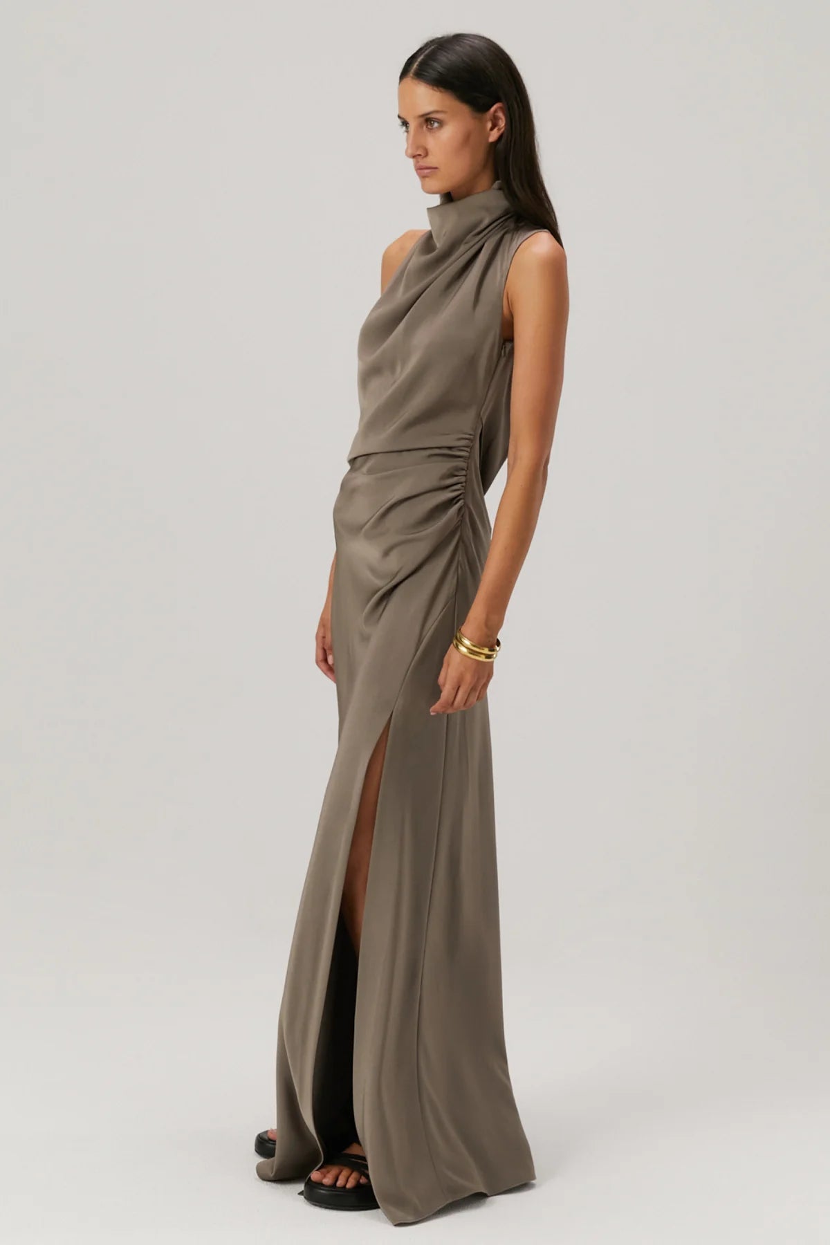 Misha Constantina Satin Gown Grey
