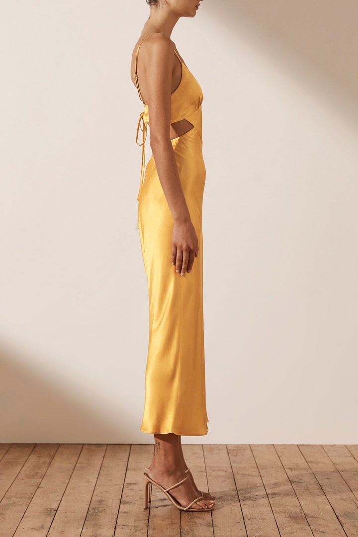 Shona Joy Alma Backless Midi Dress Saffron