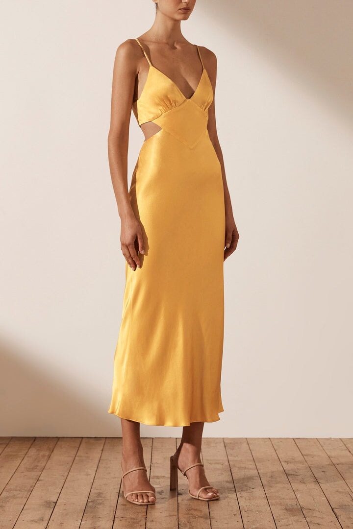 Shona Joy Alma Backless Midi Dress Saffron