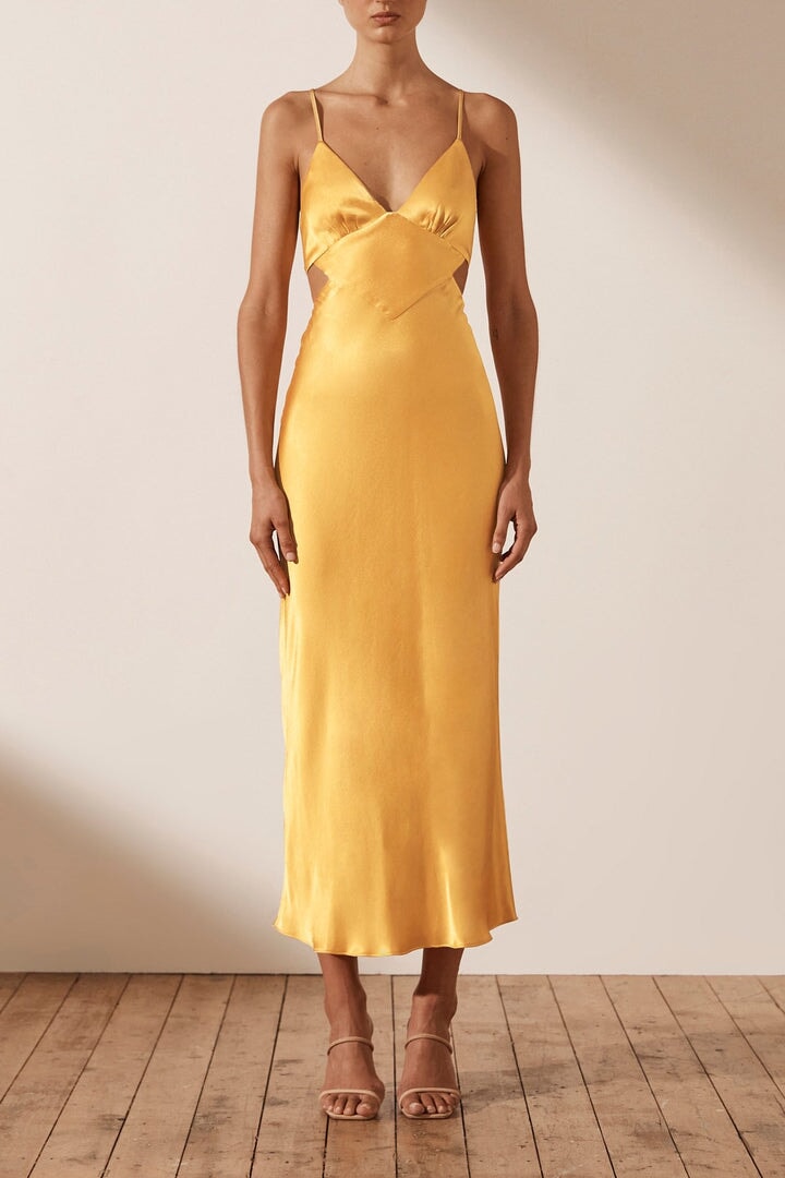 Shona Joy Alma Backless Midi Dress Saffron