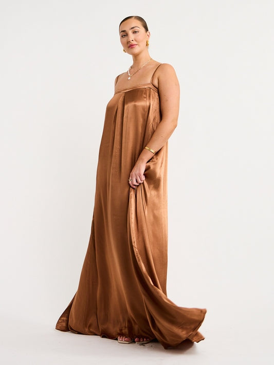 shona joy la lune strapless column satin maxi dress Shona Joy - La Lune Strapless Column Maxi Dress - Lemon