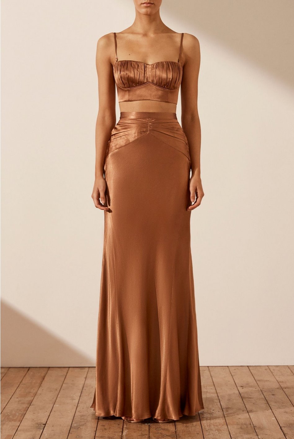 Shona Joy La Lune Ruched Maxi Skirt - Almond Set