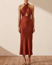 Shona Joy Luxe Cross Front Halter Midi Dress Dress