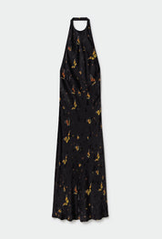 Silk Laundry Halter Dress Black Monarch Jacquard