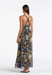 SIR Lilian V Neck Gown In Deliah Floral Print Dress