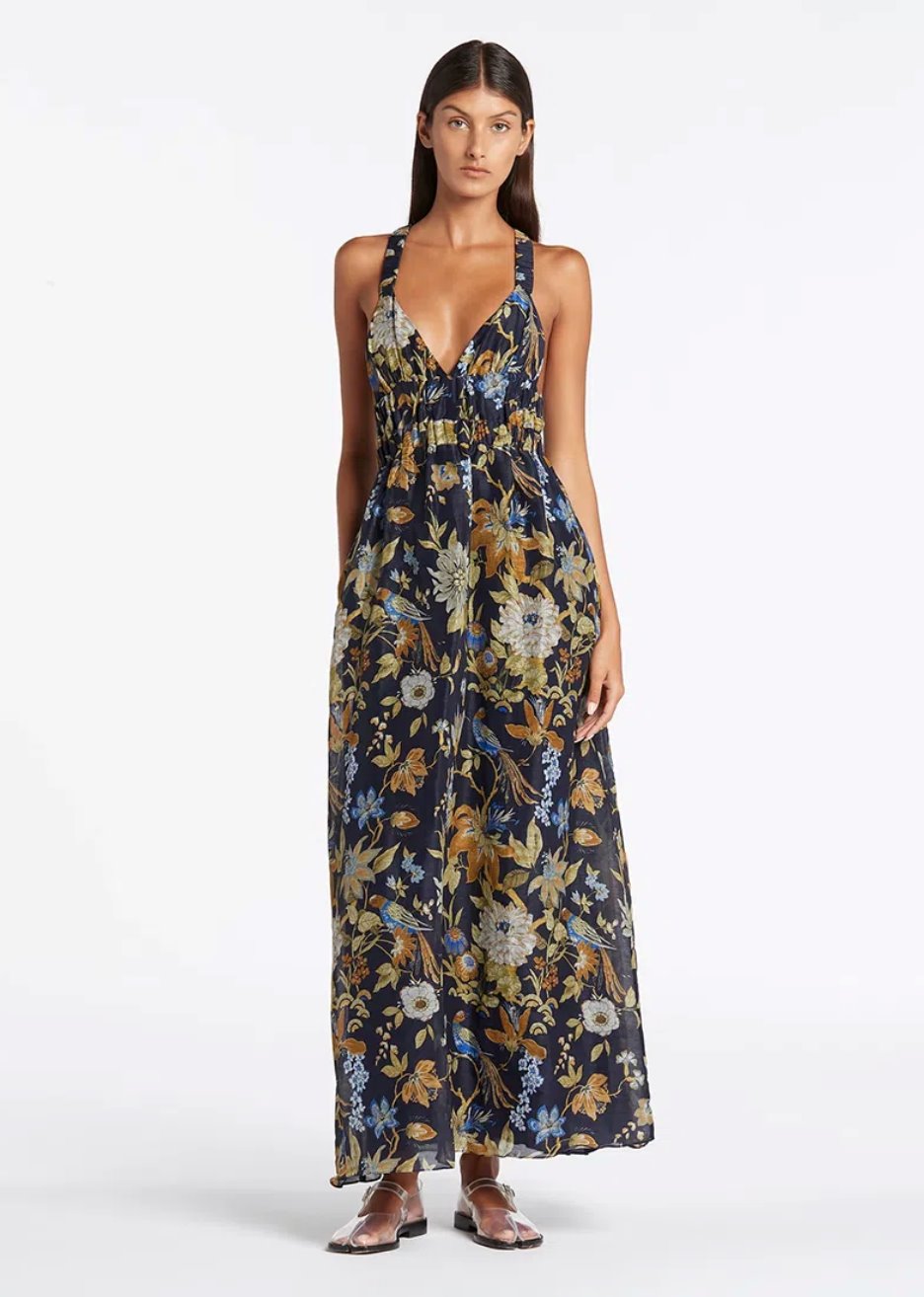 SIR Lilian V Neck Gown In Deliah Floral Print Dress