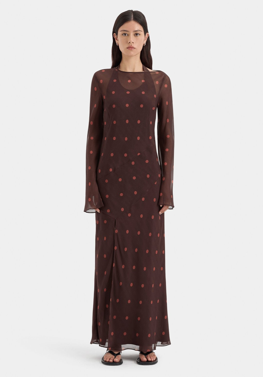 long sleeve sir dress Toni Long Sleeve Dress Chocolate Dot – Eastend Wardrobe