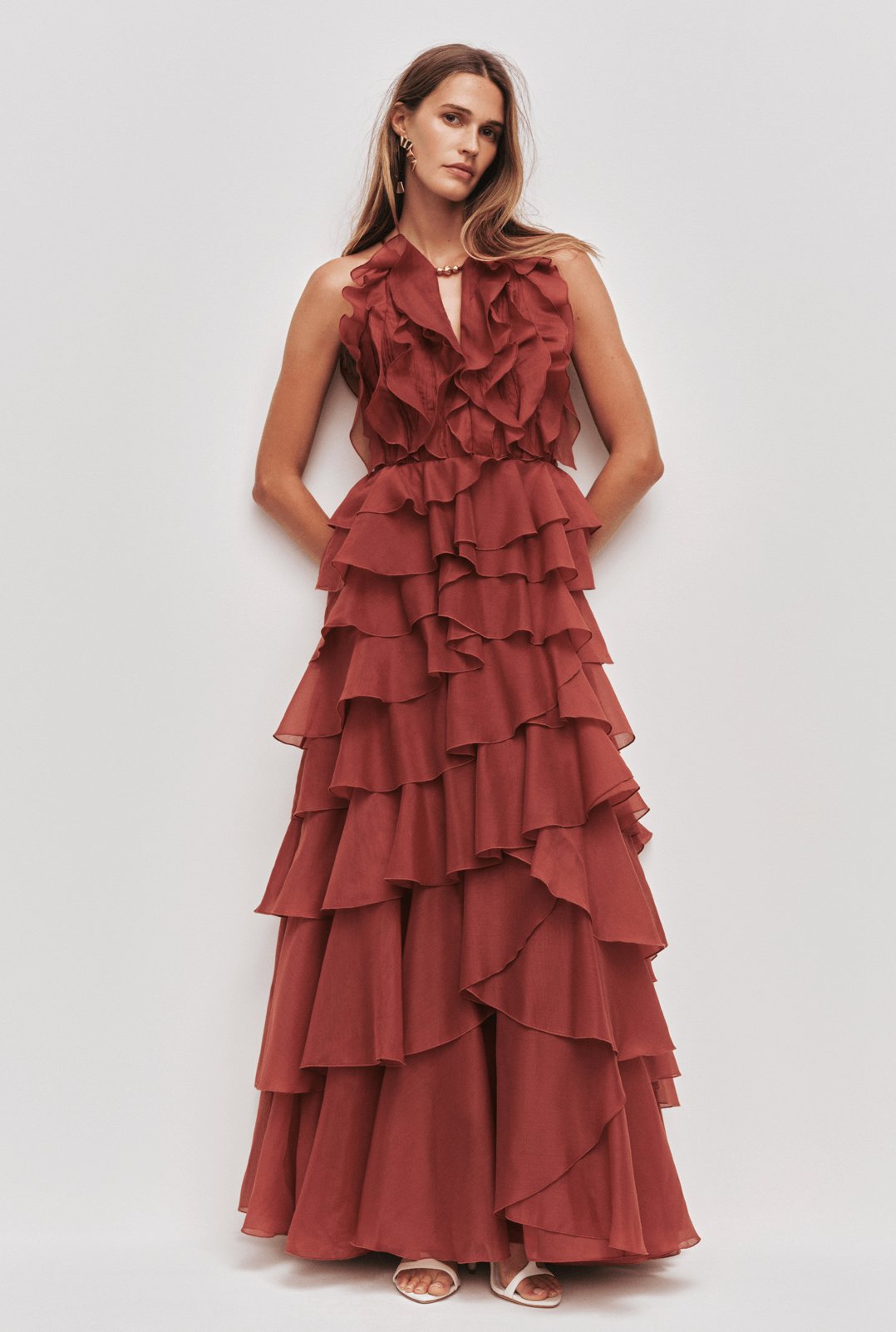 Aje Cleo Gown Rust Dress 