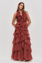 Aje Cleo Gown Rust Dress 