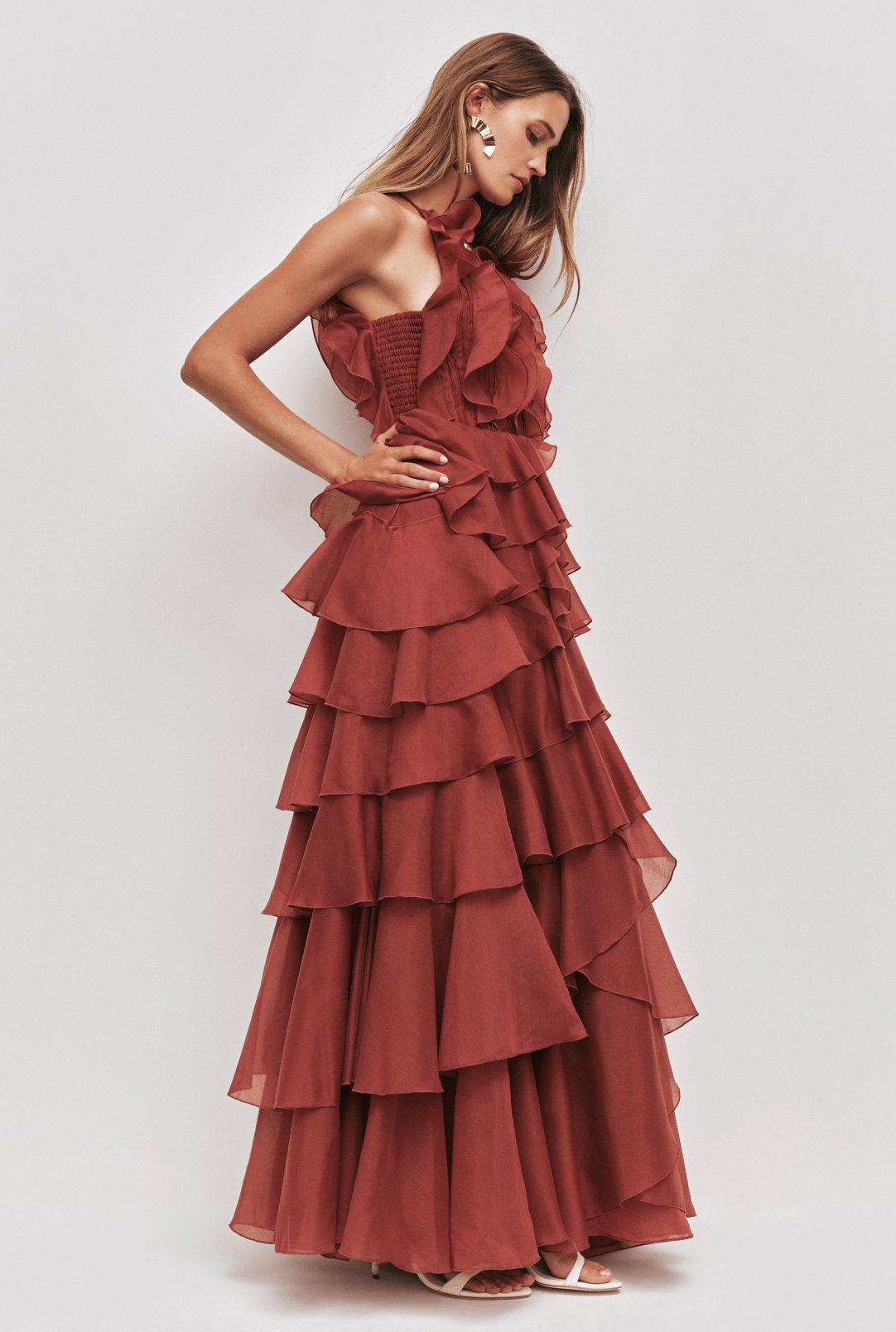 Aje Cleo Gown Rust Dress 