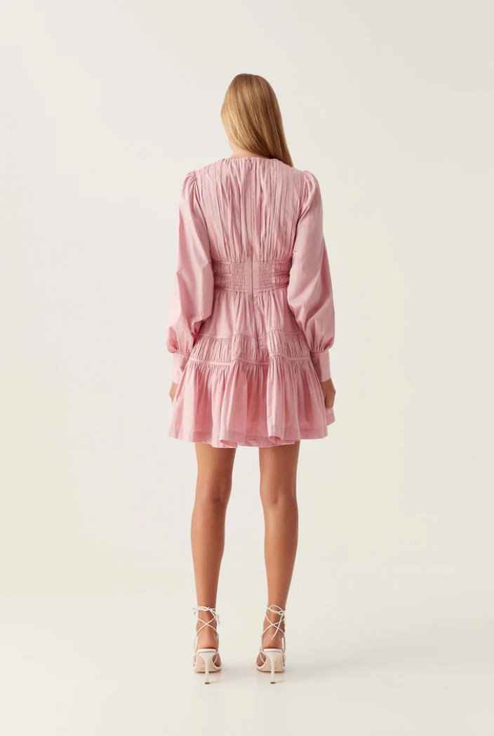 Aje Fallingwater Ruched Mini Dress Pink Dress 