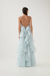 Aje Pandora Layered Maxi Silver Blue Dress 