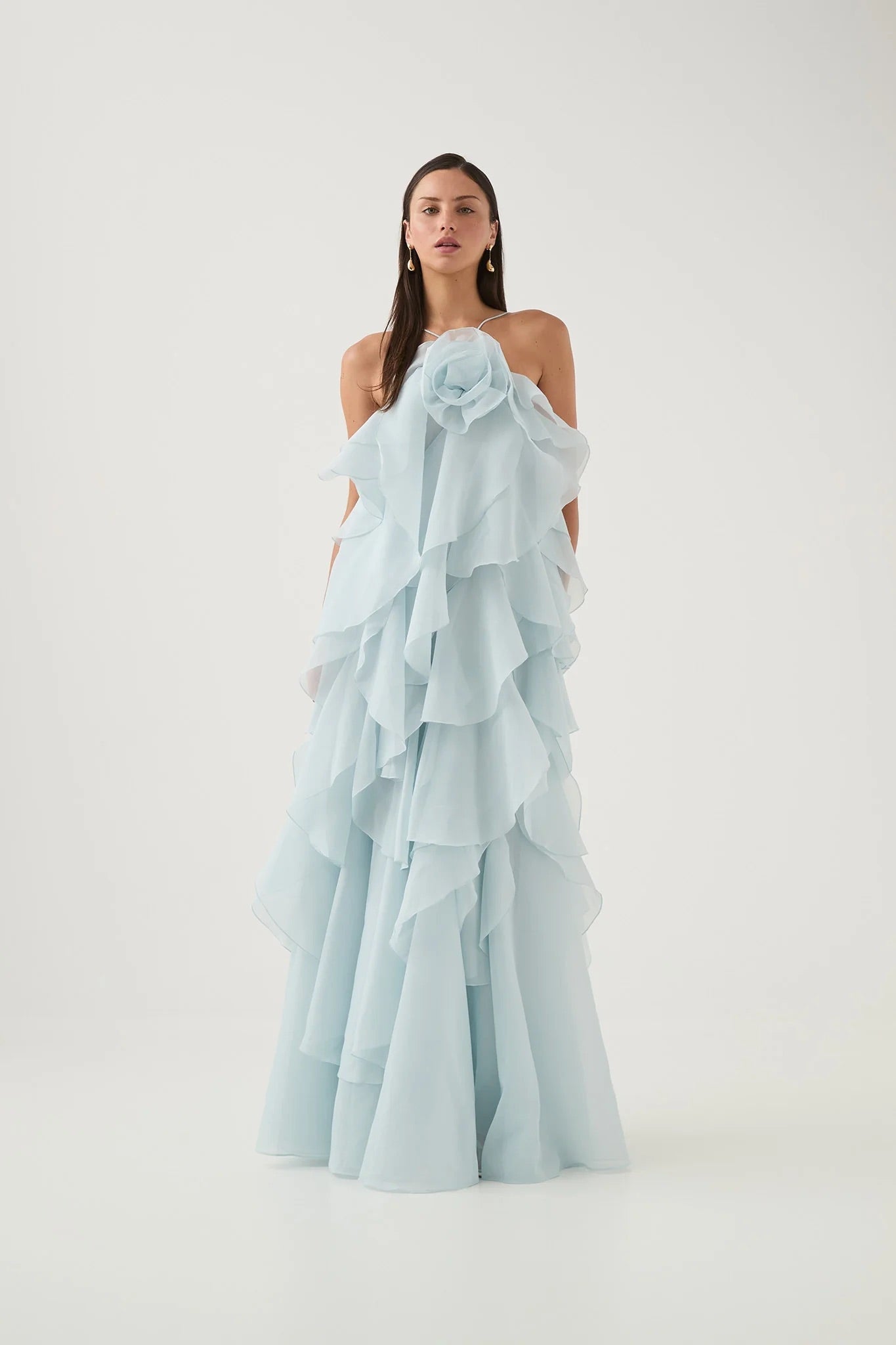 Aje Pandora Layered Maxi Silver Blue Dress 