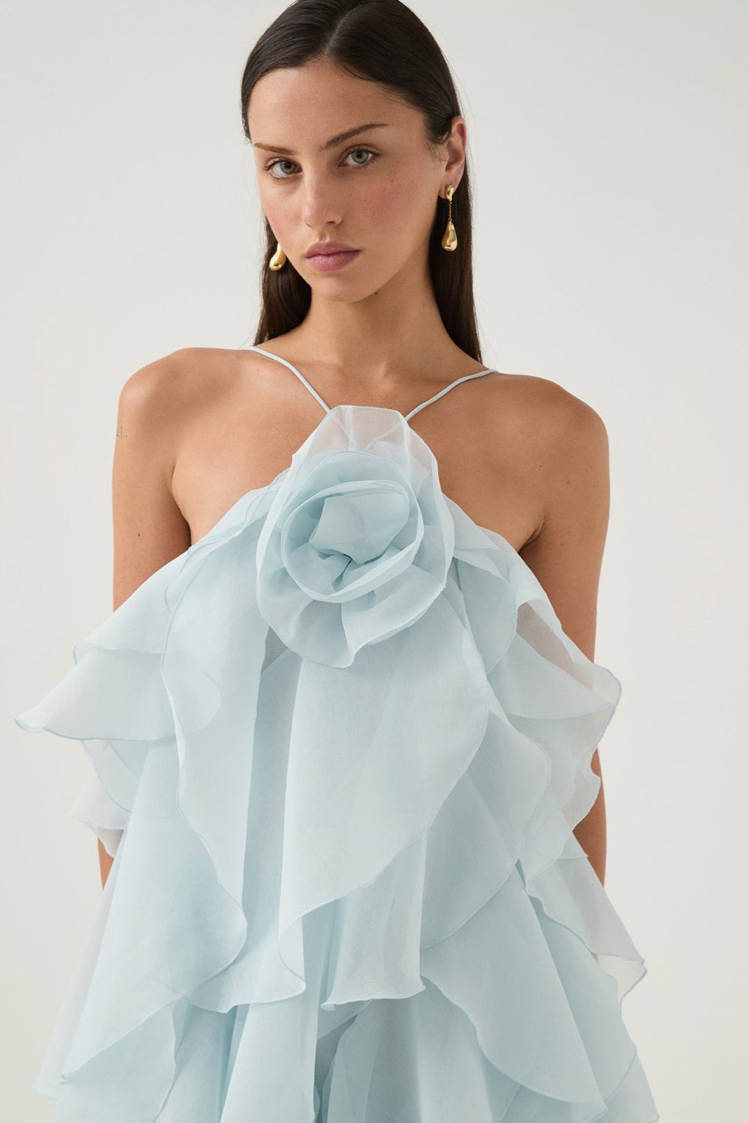 Aje Pandora Layered Maxi Silver Blue Dress 
