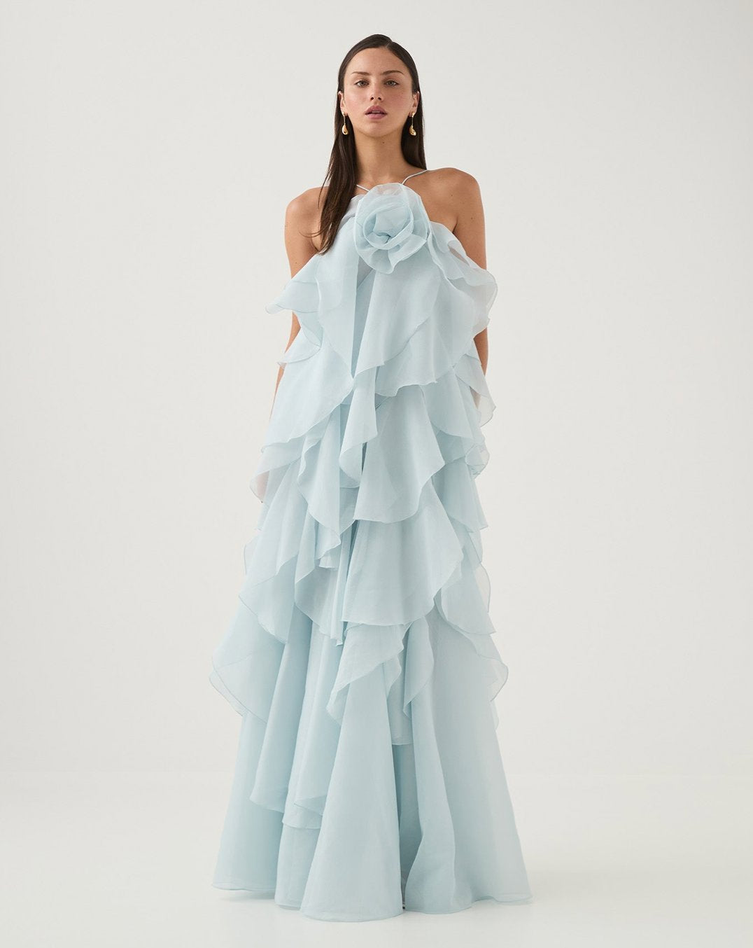Aje Pandora Layered Maxi Silver Blue Dress 
