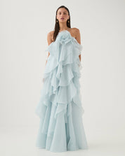 Aje Pandora Layered Maxi Silver Blue Dress 