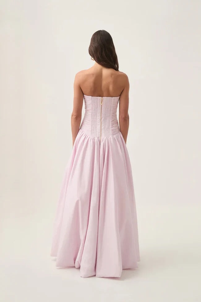 aje pink bubble dress Aje Violette Bubble Hem Maxi Dress by Aje