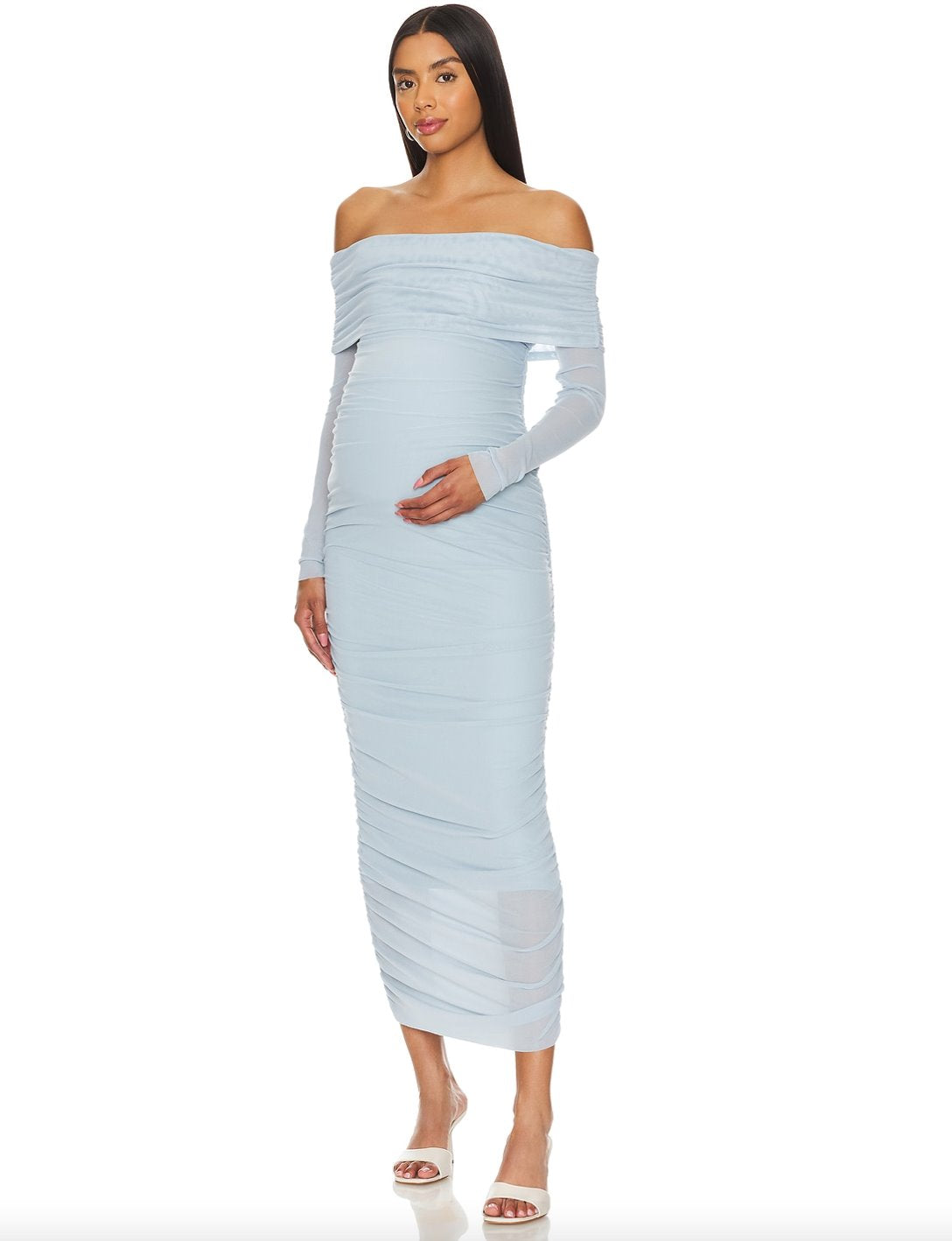 Bumpsuit Off Shoulder Mesh Dress Powder Blue 