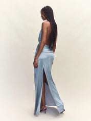 Courtney Zheng Selene Plunge Jersey Gown Blue Dress 