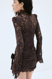 De La Vali Bodita Mini Dress in Brown Cotton Lace Dress 