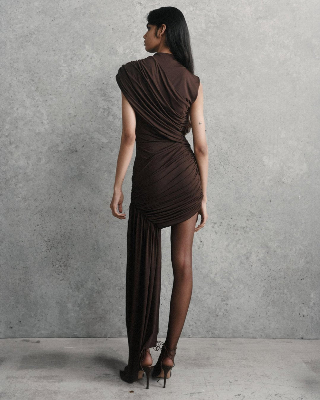 De La Vali Ravenna Mini Dress in Chocolate Brown Jersey Dress 