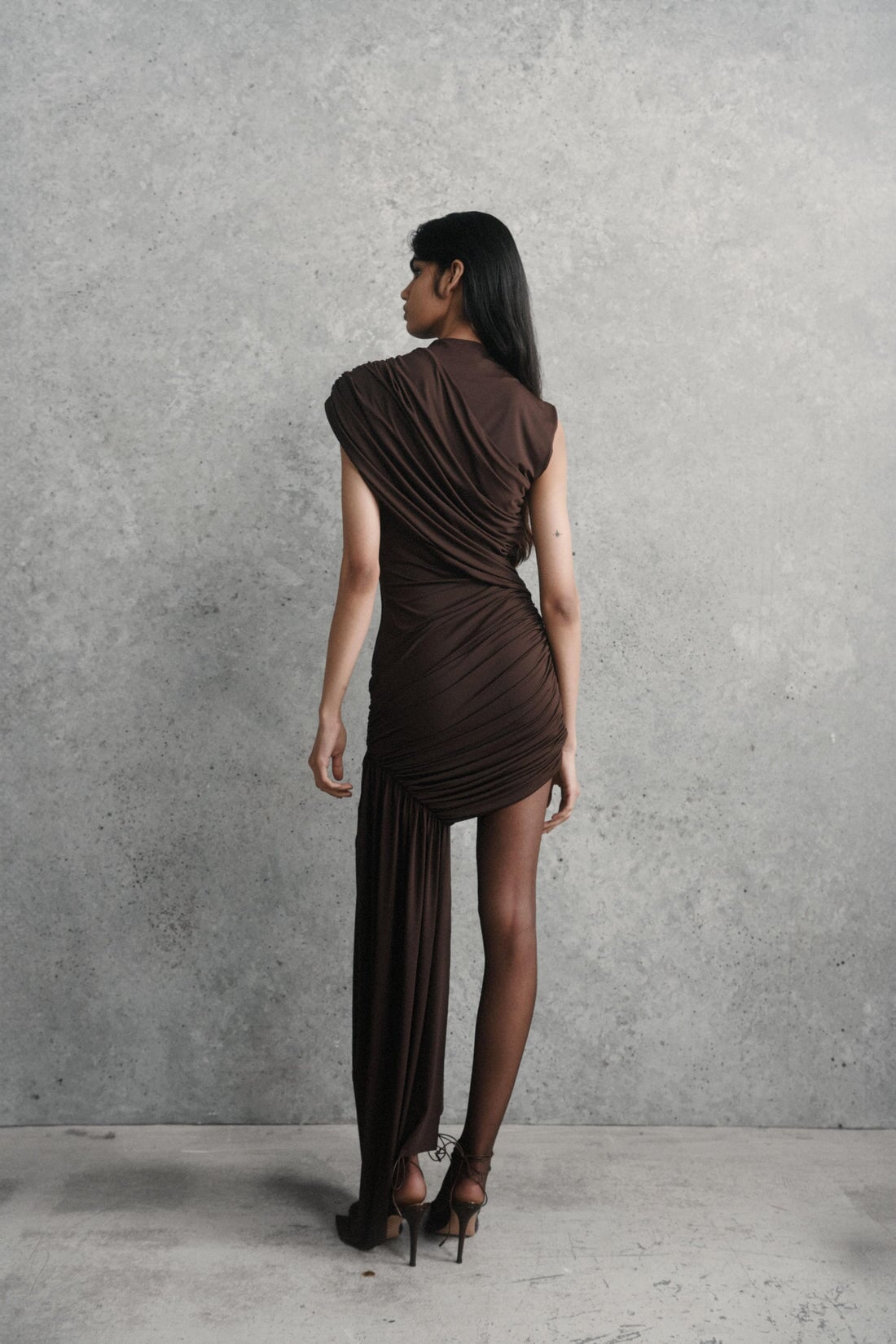 De La Vali Ravenna Mini Dress in Chocolate Brown Jersey Dress 