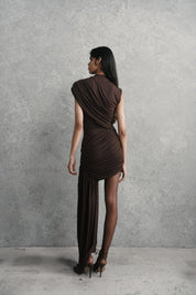 De La Vali Ravenna Mini Dress in Chocolate Brown Jersey Dress 