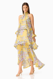 Elliat Briony Tiered Gown in Yellow Floral Dress 