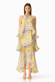 Elliat Briony Tiered Gown in Yellow Floral Dress 