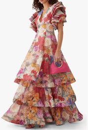 Leo Lin Federica Ruffle Gown Dress 