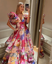 Leo Lin Federica Ruffle Gown Dress 
